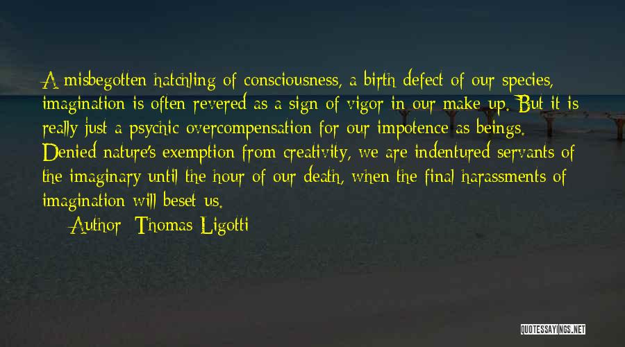 Thomas Ligotti Quotes: A Misbegotten Hatchling Of Consciousness, A Birth Defect Of Our Species, Imagination Is Often Revered As A Sign Of Vigor