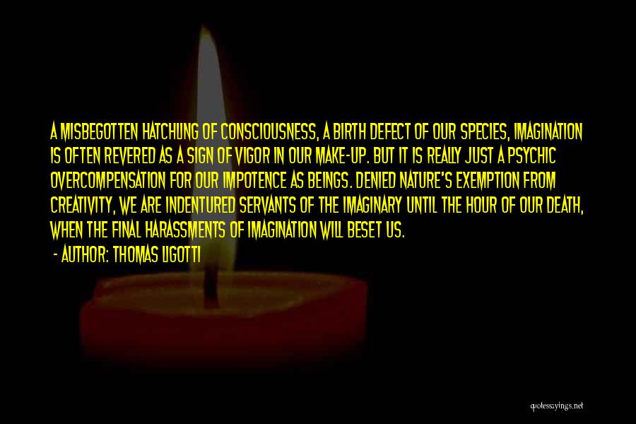 Thomas Ligotti Quotes: A Misbegotten Hatchling Of Consciousness, A Birth Defect Of Our Species, Imagination Is Often Revered As A Sign Of Vigor