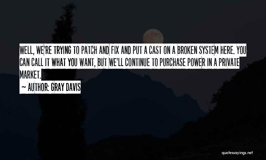 Gray Davis Quotes: Well, We're Trying To Patch And Fix And Put A Cast On A Broken System Here. You Can Call It