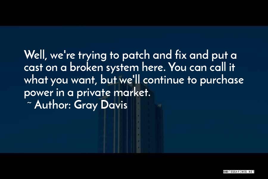 Gray Davis Quotes: Well, We're Trying To Patch And Fix And Put A Cast On A Broken System Here. You Can Call It