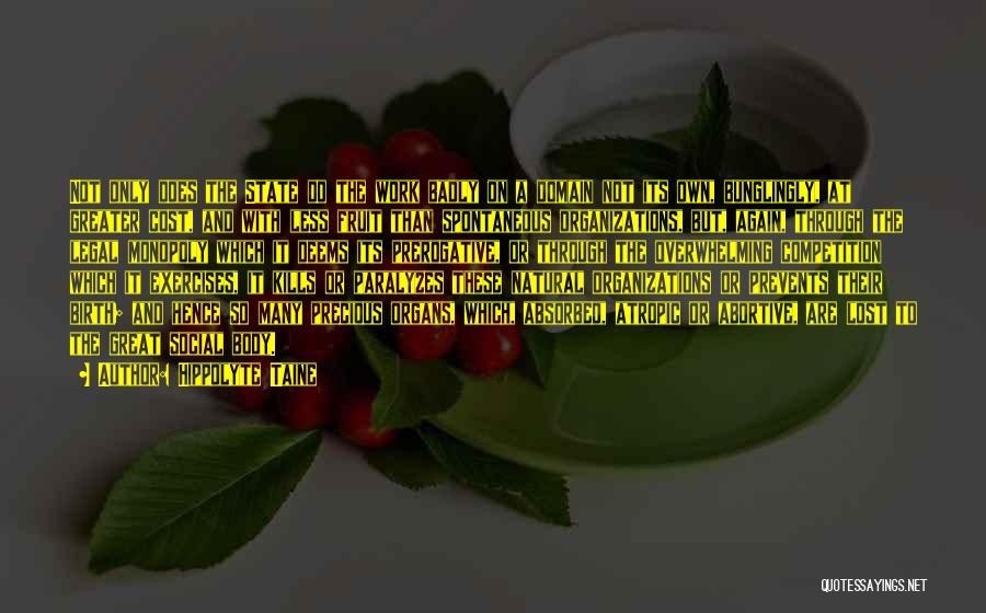 Hippolyte Taine Quotes: Not Only Does The State Do The Work Badly On A Domain Not Its Own, Bunglingly, At Greater Cost, And