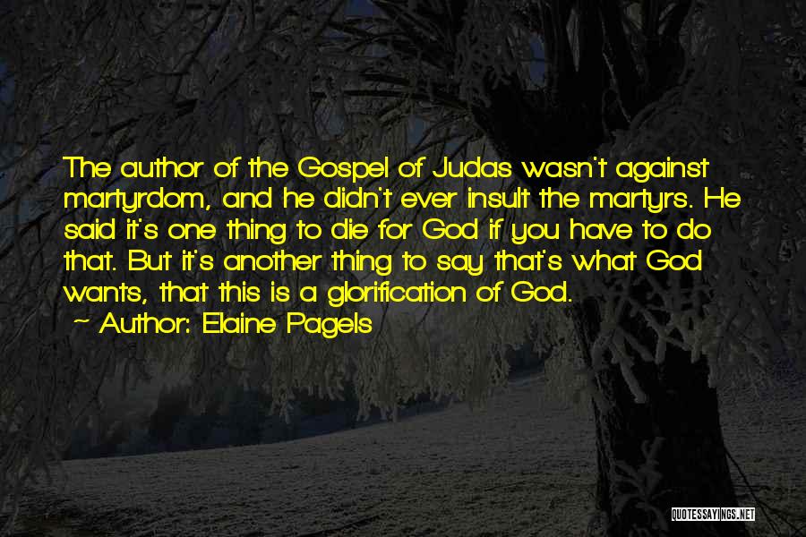 Elaine Pagels Quotes: The Author Of The Gospel Of Judas Wasn't Against Martyrdom, And He Didn't Ever Insult The Martyrs. He Said It's