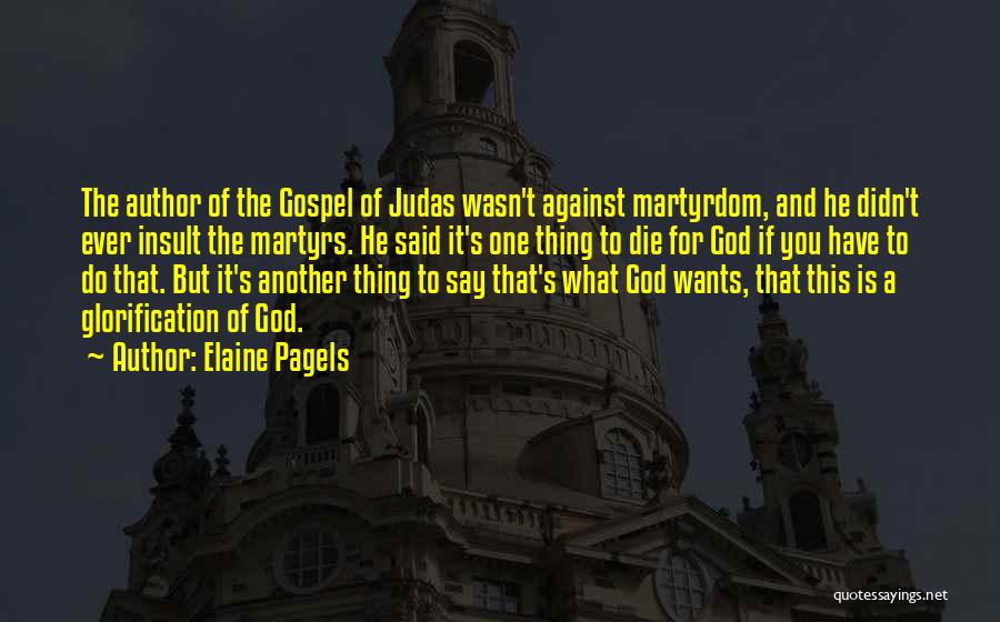 Elaine Pagels Quotes: The Author Of The Gospel Of Judas Wasn't Against Martyrdom, And He Didn't Ever Insult The Martyrs. He Said It's