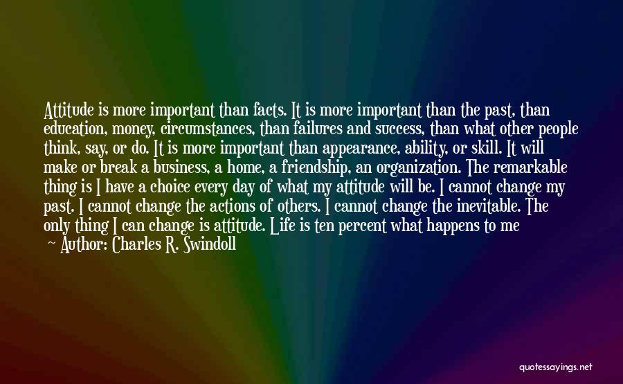 Charles R. Swindoll Quotes: Attitude Is More Important Than Facts. It Is More Important Than The Past, Than Education, Money, Circumstances, Than Failures And