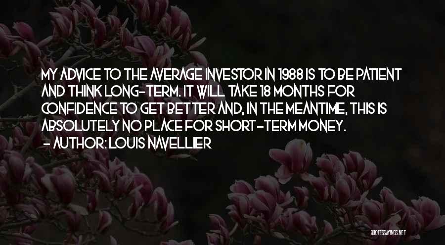 Louis Navellier Quotes: My Advice To The Average Investor In 1988 Is To Be Patient And Think Long-term. It Will Take 18 Months