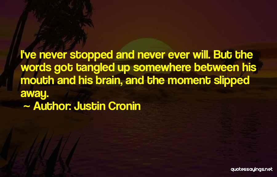 Justin Cronin Quotes: I've Never Stopped And Never Ever Will. But The Words Got Tangled Up Somewhere Between His Mouth And His Brain,