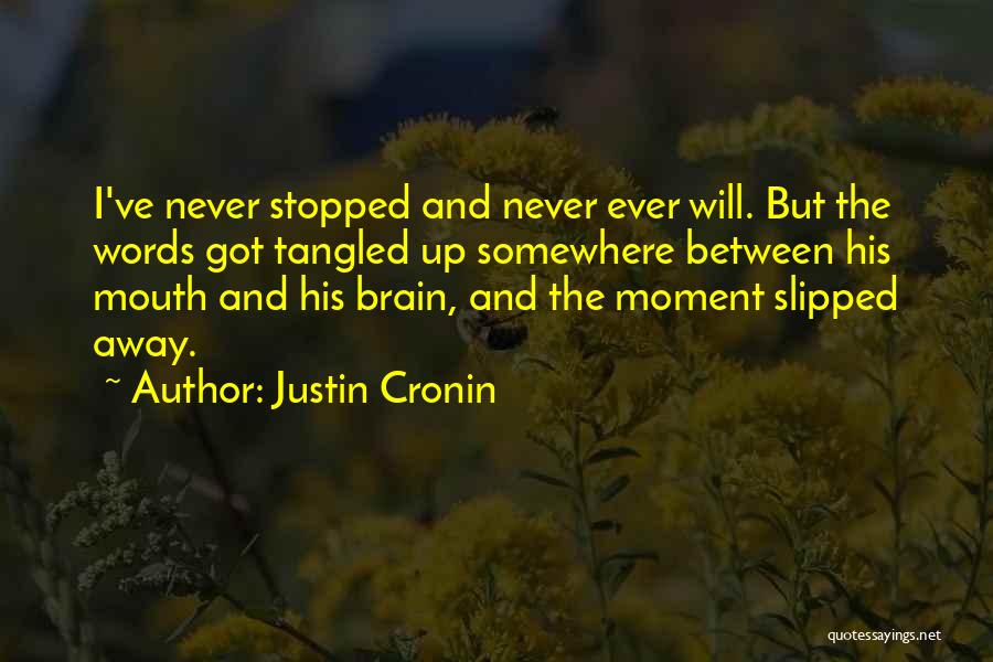 Justin Cronin Quotes: I've Never Stopped And Never Ever Will. But The Words Got Tangled Up Somewhere Between His Mouth And His Brain,