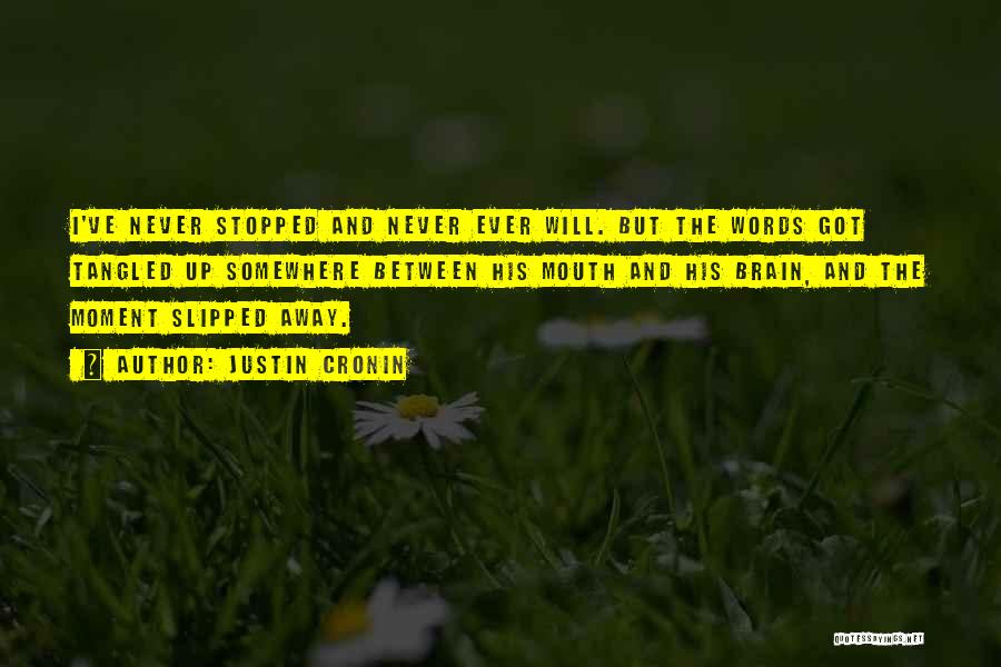 Justin Cronin Quotes: I've Never Stopped And Never Ever Will. But The Words Got Tangled Up Somewhere Between His Mouth And His Brain,