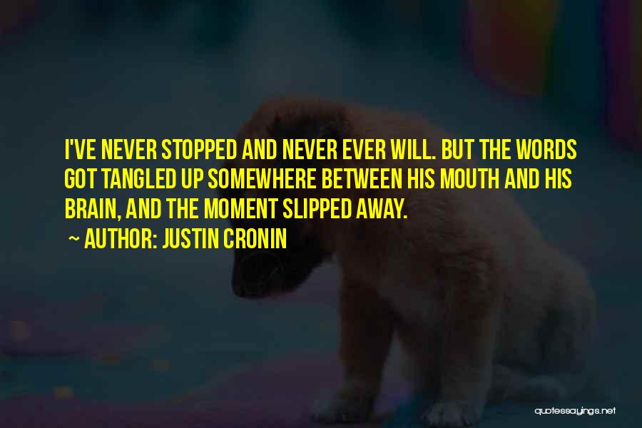 Justin Cronin Quotes: I've Never Stopped And Never Ever Will. But The Words Got Tangled Up Somewhere Between His Mouth And His Brain,