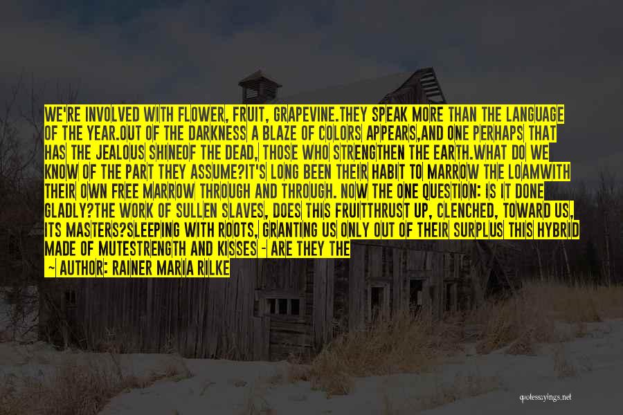 Rainer Maria Rilke Quotes: We're Involved With Flower, Fruit, Grapevine.they Speak More Than The Language Of The Year.out Of The Darkness A Blaze Of