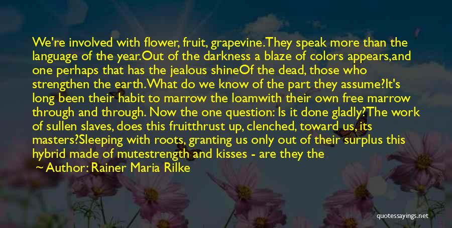 Rainer Maria Rilke Quotes: We're Involved With Flower, Fruit, Grapevine.they Speak More Than The Language Of The Year.out Of The Darkness A Blaze Of