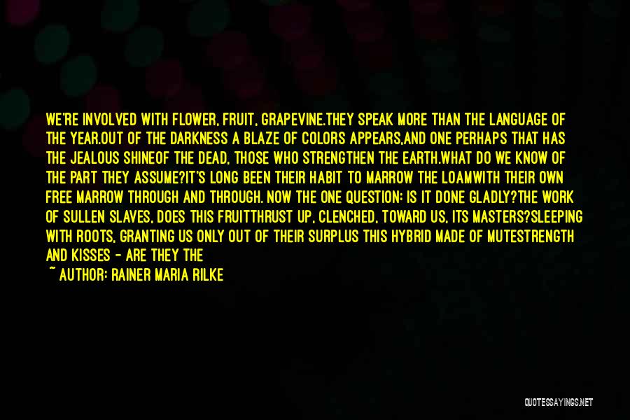 Rainer Maria Rilke Quotes: We're Involved With Flower, Fruit, Grapevine.they Speak More Than The Language Of The Year.out Of The Darkness A Blaze Of