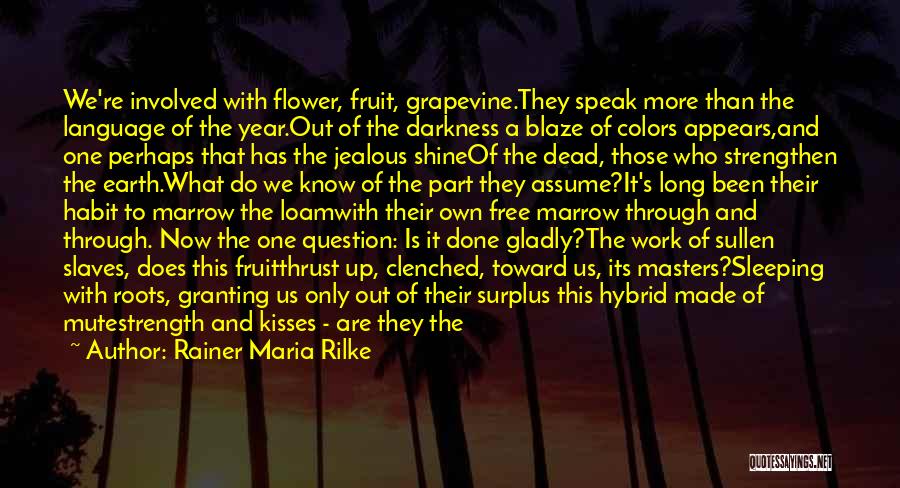 Rainer Maria Rilke Quotes: We're Involved With Flower, Fruit, Grapevine.they Speak More Than The Language Of The Year.out Of The Darkness A Blaze Of