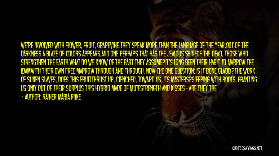 Rainer Maria Rilke Quotes: We're Involved With Flower, Fruit, Grapevine.they Speak More Than The Language Of The Year.out Of The Darkness A Blaze Of