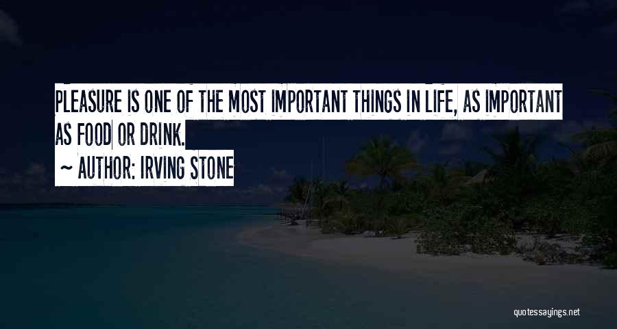 Irving Stone Quotes: Pleasure Is One Of The Most Important Things In Life, As Important As Food Or Drink.
