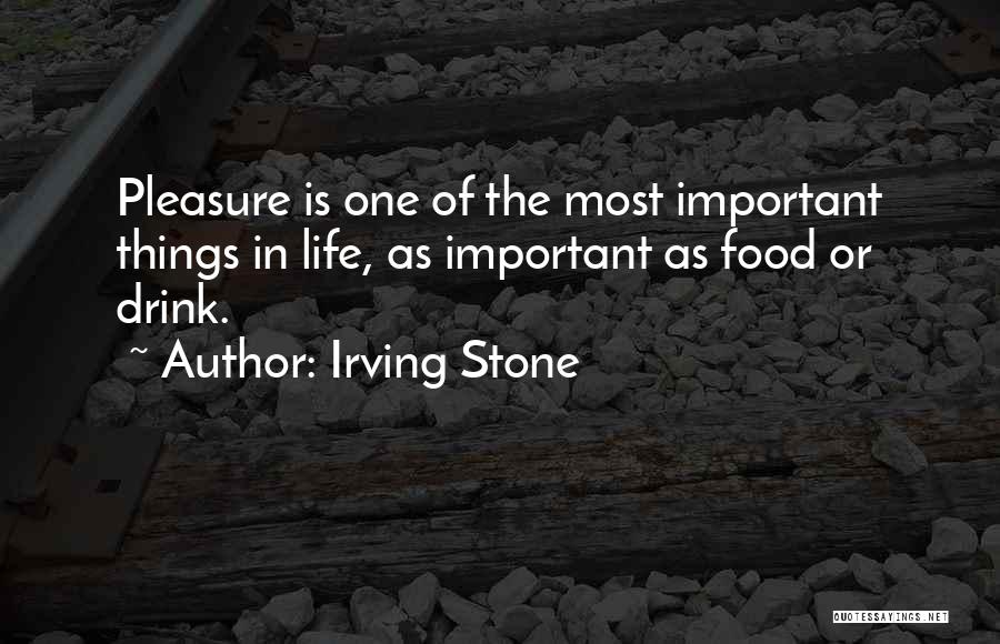 Irving Stone Quotes: Pleasure Is One Of The Most Important Things In Life, As Important As Food Or Drink.