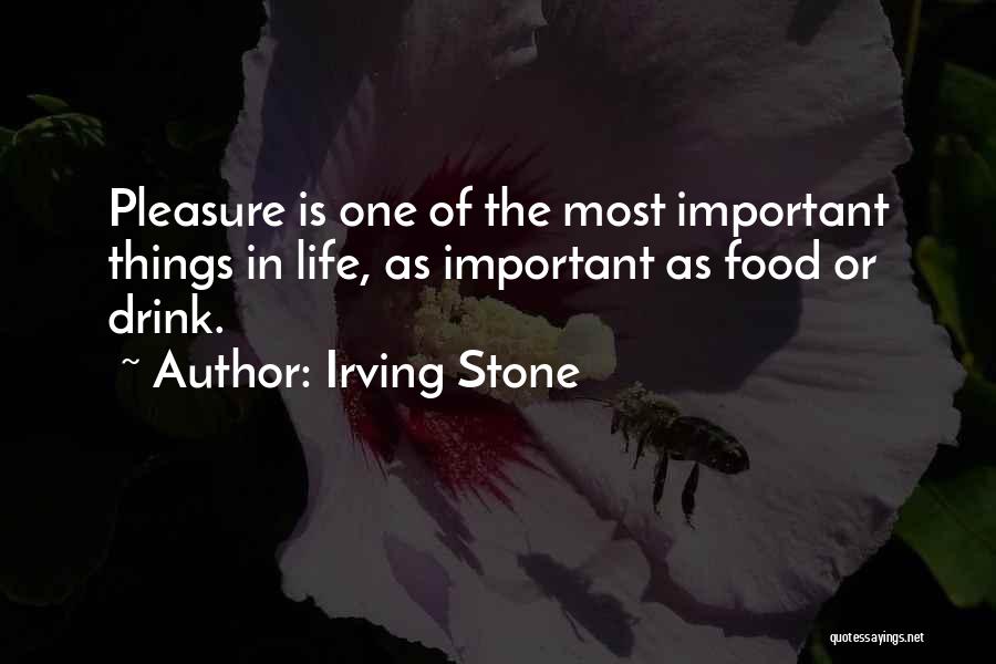 Irving Stone Quotes: Pleasure Is One Of The Most Important Things In Life, As Important As Food Or Drink.