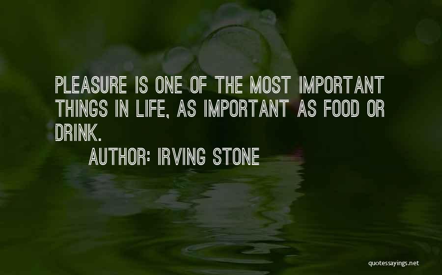 Irving Stone Quotes: Pleasure Is One Of The Most Important Things In Life, As Important As Food Or Drink.