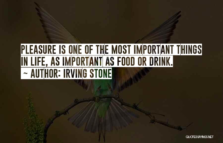 Irving Stone Quotes: Pleasure Is One Of The Most Important Things In Life, As Important As Food Or Drink.
