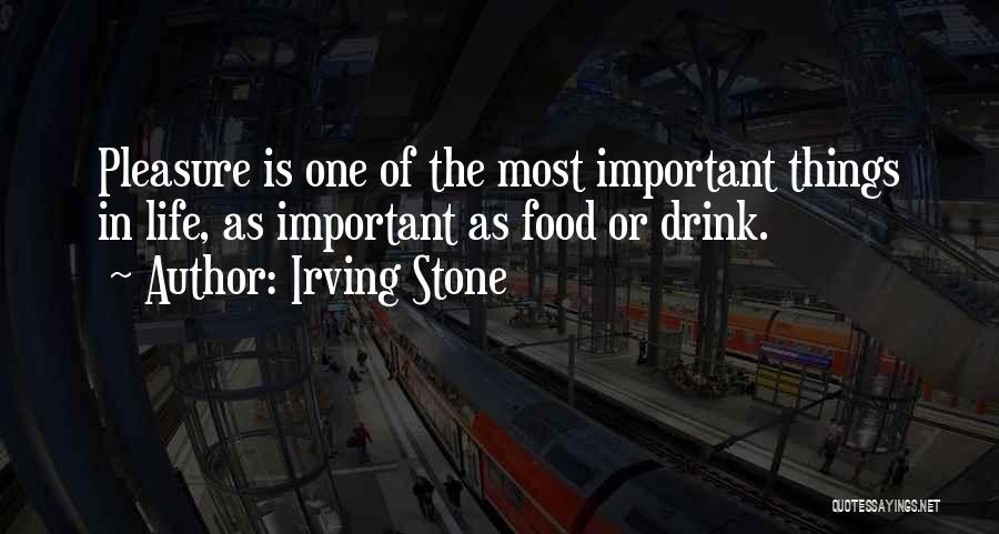 Irving Stone Quotes: Pleasure Is One Of The Most Important Things In Life, As Important As Food Or Drink.