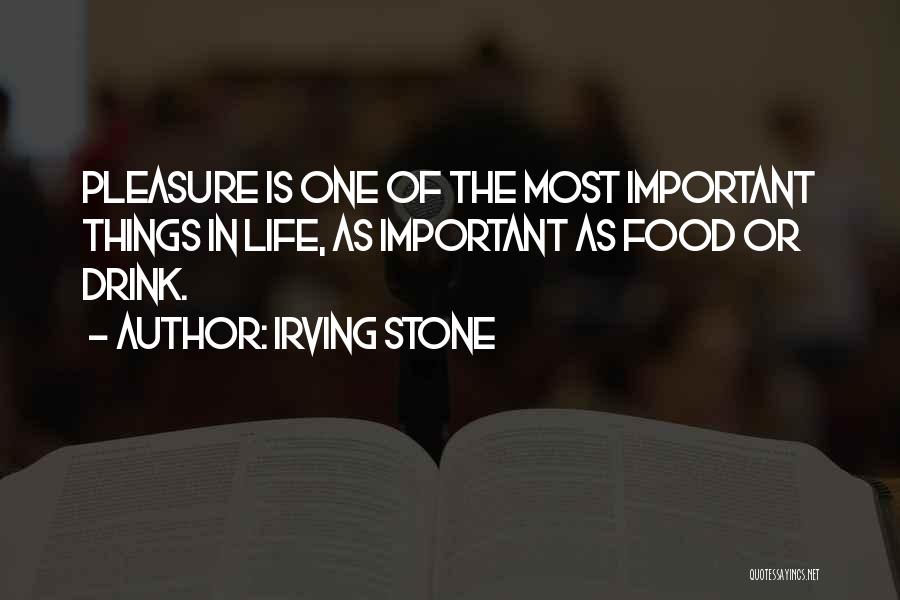 Irving Stone Quotes: Pleasure Is One Of The Most Important Things In Life, As Important As Food Or Drink.