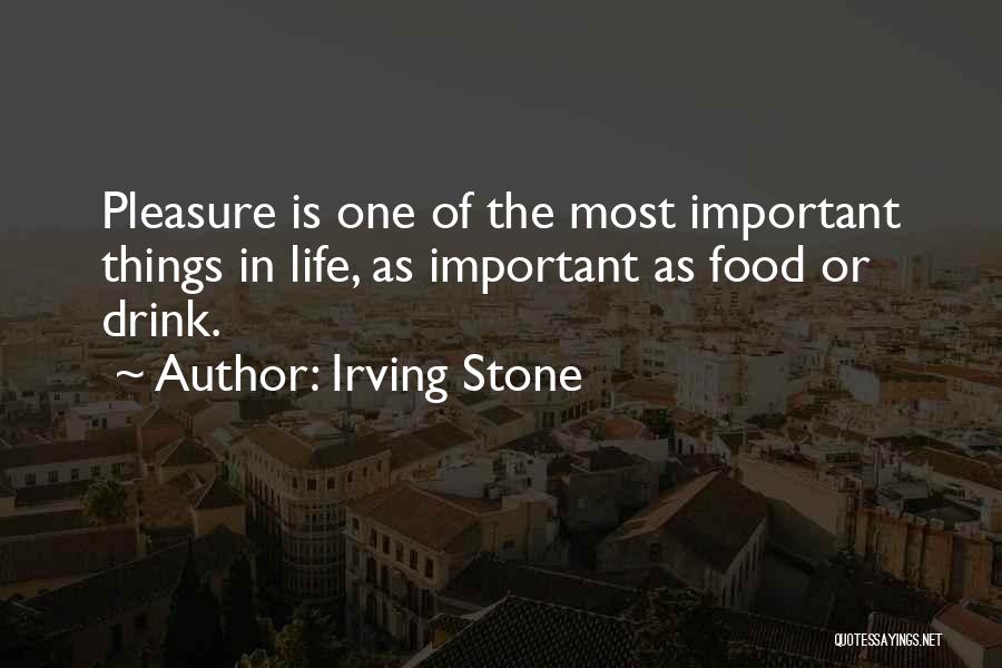 Irving Stone Quotes: Pleasure Is One Of The Most Important Things In Life, As Important As Food Or Drink.