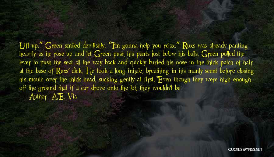 A.E. Via Quotes: Lift Up. Green Smiled Devilishly. I'm Gonna Help You Relax. Ruxs Was Already Panting Heavily As He Rose Up And