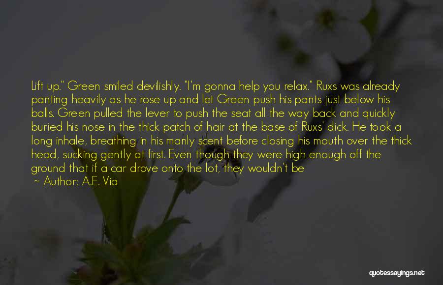 A.E. Via Quotes: Lift Up. Green Smiled Devilishly. I'm Gonna Help You Relax. Ruxs Was Already Panting Heavily As He Rose Up And