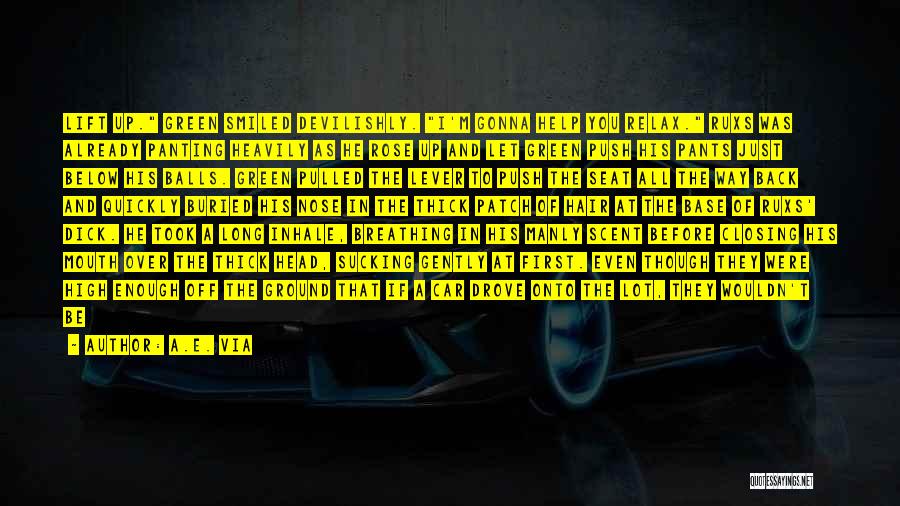 A.E. Via Quotes: Lift Up. Green Smiled Devilishly. I'm Gonna Help You Relax. Ruxs Was Already Panting Heavily As He Rose Up And