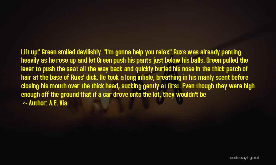 A.E. Via Quotes: Lift Up. Green Smiled Devilishly. I'm Gonna Help You Relax. Ruxs Was Already Panting Heavily As He Rose Up And