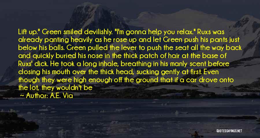 A.E. Via Quotes: Lift Up. Green Smiled Devilishly. I'm Gonna Help You Relax. Ruxs Was Already Panting Heavily As He Rose Up And