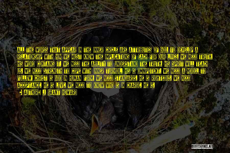 J. Grant Howard Quotes: All The Words That Appear In The Inner Circle Are Attributes Of God. To Develop A Relationship With Him We