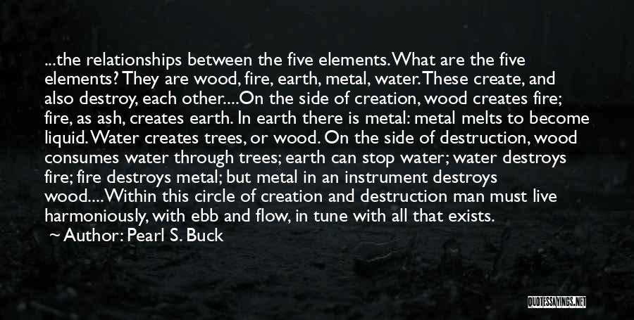 Pearl S. Buck Quotes: ...the Relationships Between The Five Elements. What Are The Five Elements? They Are Wood, Fire, Earth, Metal, Water. These Create,