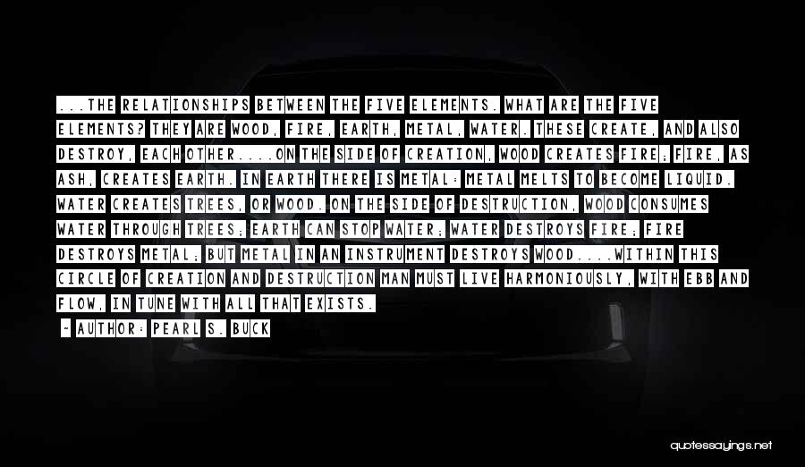 Pearl S. Buck Quotes: ...the Relationships Between The Five Elements. What Are The Five Elements? They Are Wood, Fire, Earth, Metal, Water. These Create,