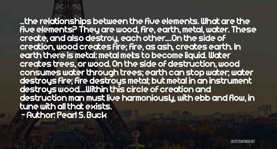 Pearl S. Buck Quotes: ...the Relationships Between The Five Elements. What Are The Five Elements? They Are Wood, Fire, Earth, Metal, Water. These Create,