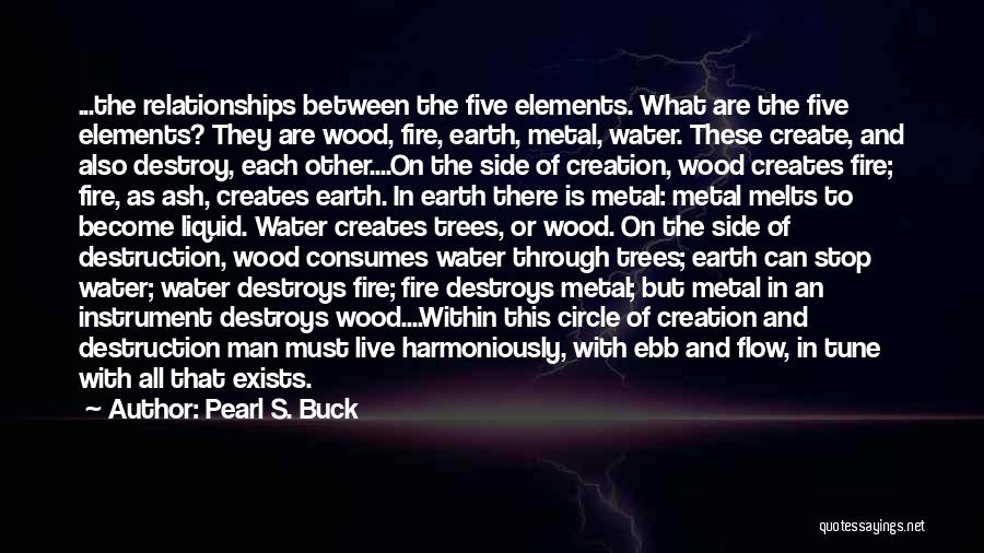 Pearl S. Buck Quotes: ...the Relationships Between The Five Elements. What Are The Five Elements? They Are Wood, Fire, Earth, Metal, Water. These Create,