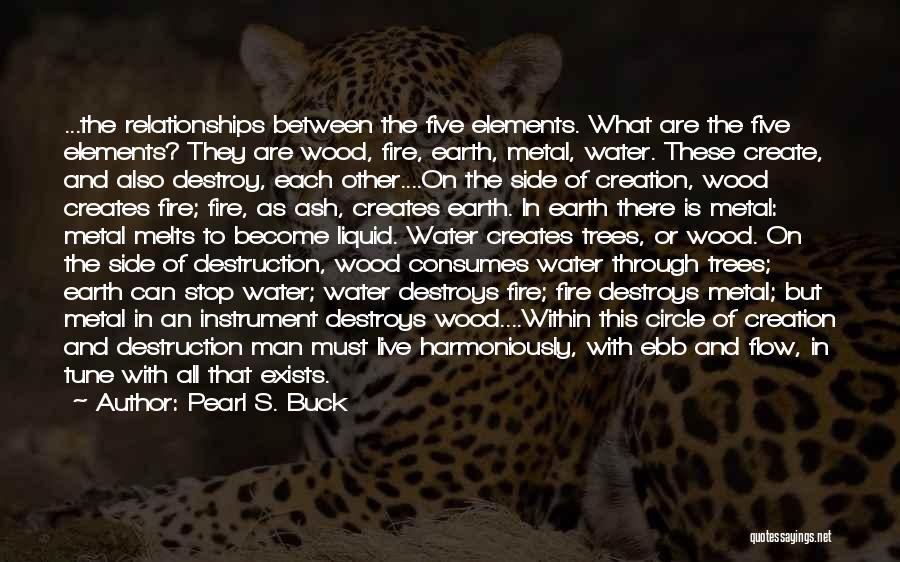 Pearl S. Buck Quotes: ...the Relationships Between The Five Elements. What Are The Five Elements? They Are Wood, Fire, Earth, Metal, Water. These Create,