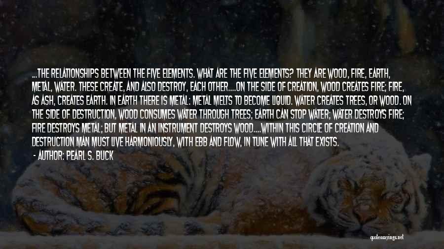Pearl S. Buck Quotes: ...the Relationships Between The Five Elements. What Are The Five Elements? They Are Wood, Fire, Earth, Metal, Water. These Create,