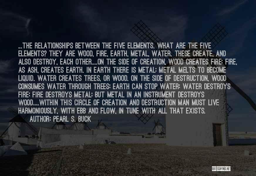 Pearl S. Buck Quotes: ...the Relationships Between The Five Elements. What Are The Five Elements? They Are Wood, Fire, Earth, Metal, Water. These Create,