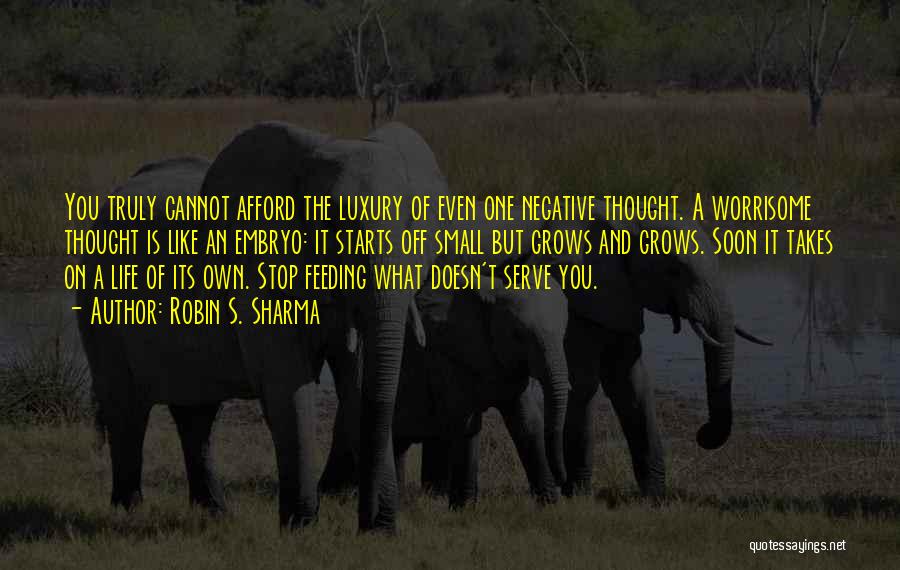 Robin S. Sharma Quotes: You Truly Cannot Afford The Luxury Of Even One Negative Thought. A Worrisome Thought Is Like An Embryo: It Starts