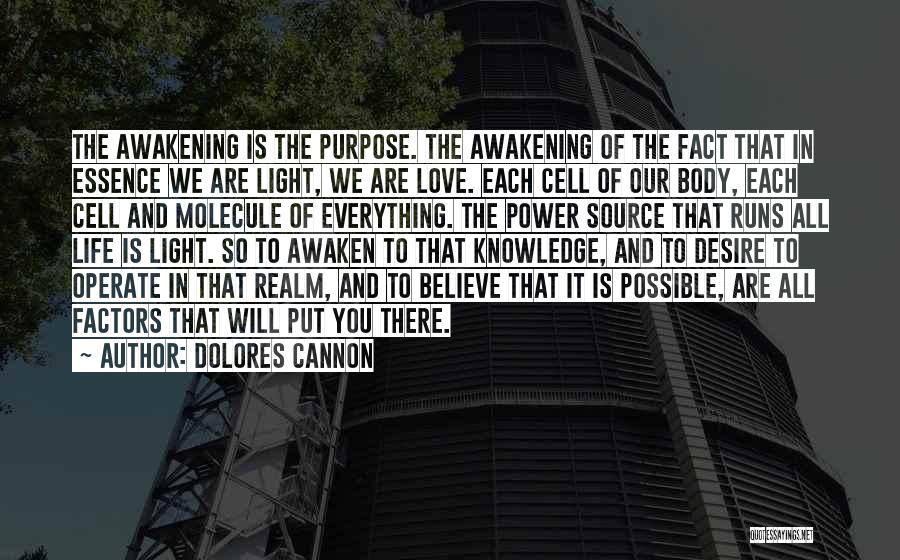 Dolores Cannon Quotes: The Awakening Is The Purpose. The Awakening Of The Fact That In Essence We Are Light, We Are Love. Each