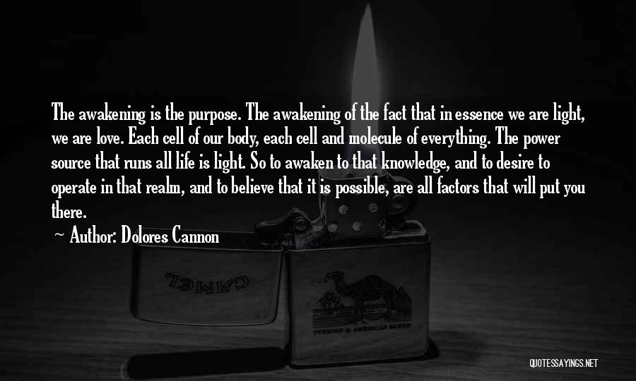 Dolores Cannon Quotes: The Awakening Is The Purpose. The Awakening Of The Fact That In Essence We Are Light, We Are Love. Each