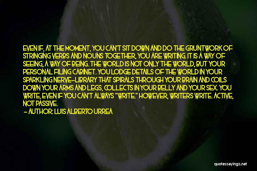 Luis Alberto Urrea Quotes: Even If, At The Moment, You Can't Sit Down And Do The Gruntwork Of Stringing Verbs And Nouns Together, You