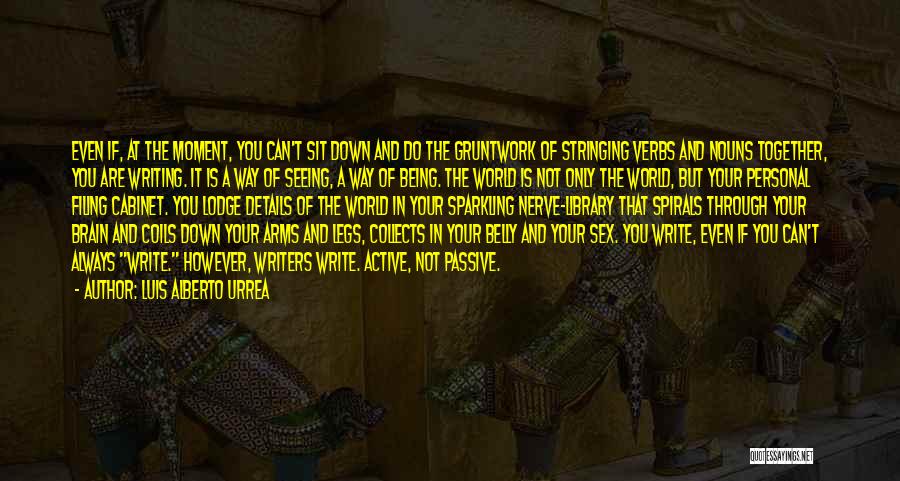 Luis Alberto Urrea Quotes: Even If, At The Moment, You Can't Sit Down And Do The Gruntwork Of Stringing Verbs And Nouns Together, You