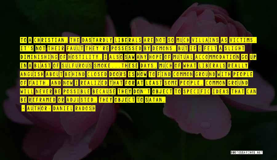 Daniel Radosh Quotes: To A Christian, The Dastardly Liberals Are Not So Much Villains As Victims. It's Not Their Fault They're Possessed By