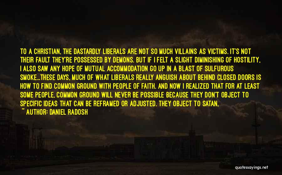 Daniel Radosh Quotes: To A Christian, The Dastardly Liberals Are Not So Much Villains As Victims. It's Not Their Fault They're Possessed By