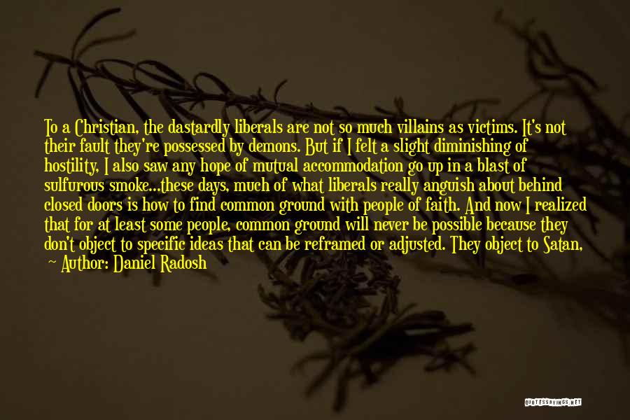 Daniel Radosh Quotes: To A Christian, The Dastardly Liberals Are Not So Much Villains As Victims. It's Not Their Fault They're Possessed By