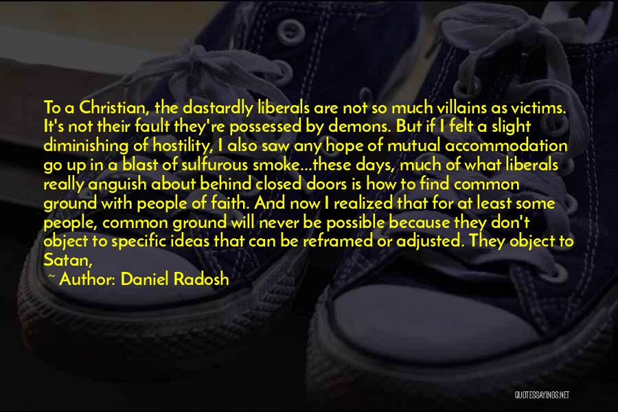 Daniel Radosh Quotes: To A Christian, The Dastardly Liberals Are Not So Much Villains As Victims. It's Not Their Fault They're Possessed By