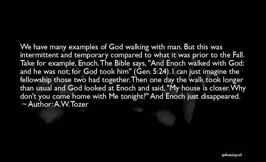 A.W. Tozer Quotes: We Have Many Examples Of God Walking With Man. But This Was Intermittent And Temporary Compared To What It Was