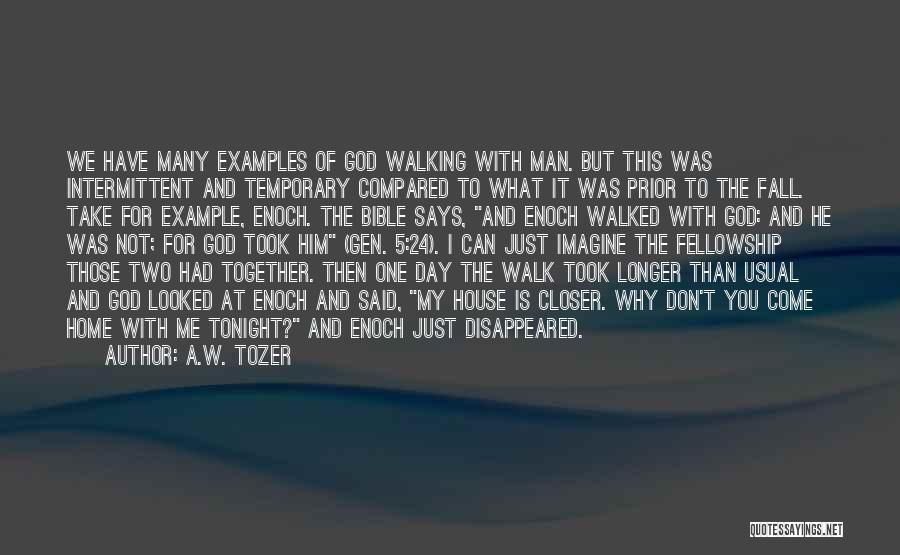 A.W. Tozer Quotes: We Have Many Examples Of God Walking With Man. But This Was Intermittent And Temporary Compared To What It Was